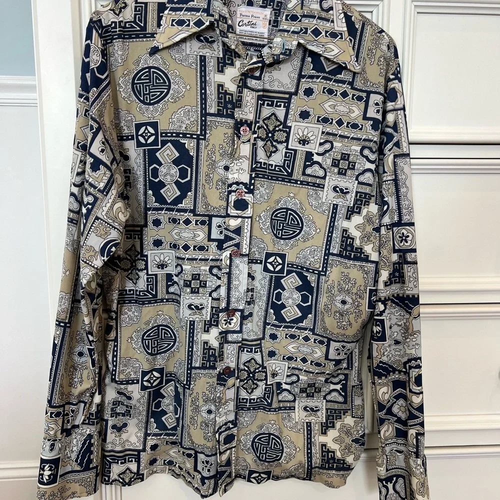 Vintage Butterfly collar Cortini Knit Patterned Button-Up Shirt - Picture 1 of 6